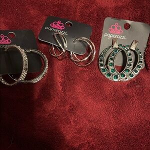 Paparazzi Silver and Green Earring Trio
